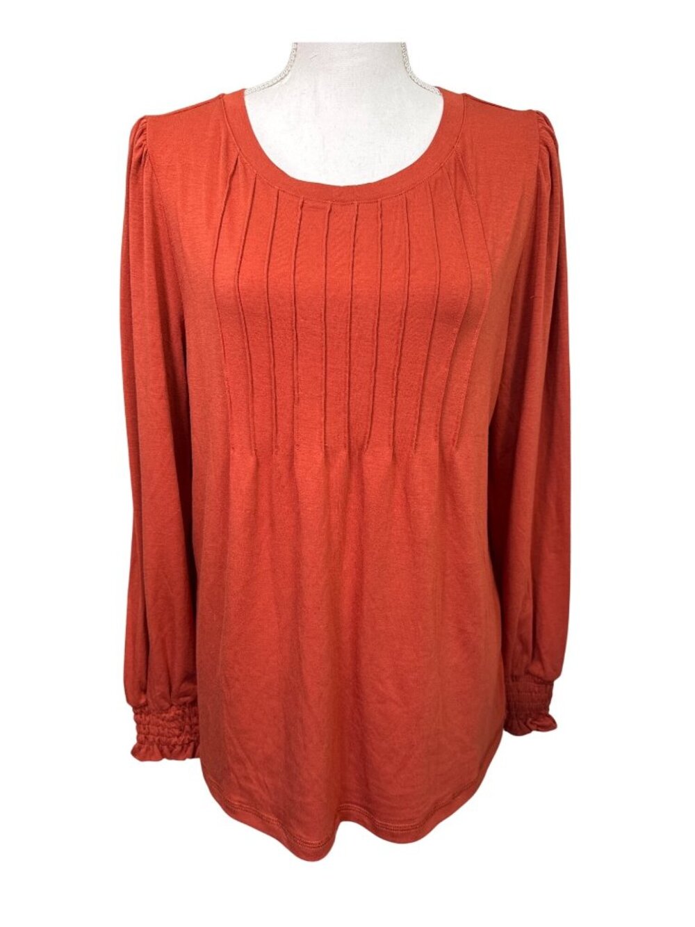 Automet Long Sleeve Pleated Top Womens L Orange Casual Office Comfort Fall
